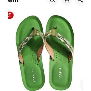 Coach Jaden Leather Signature Wedge Platform Sandal Thong Flip Flops Green 7.5